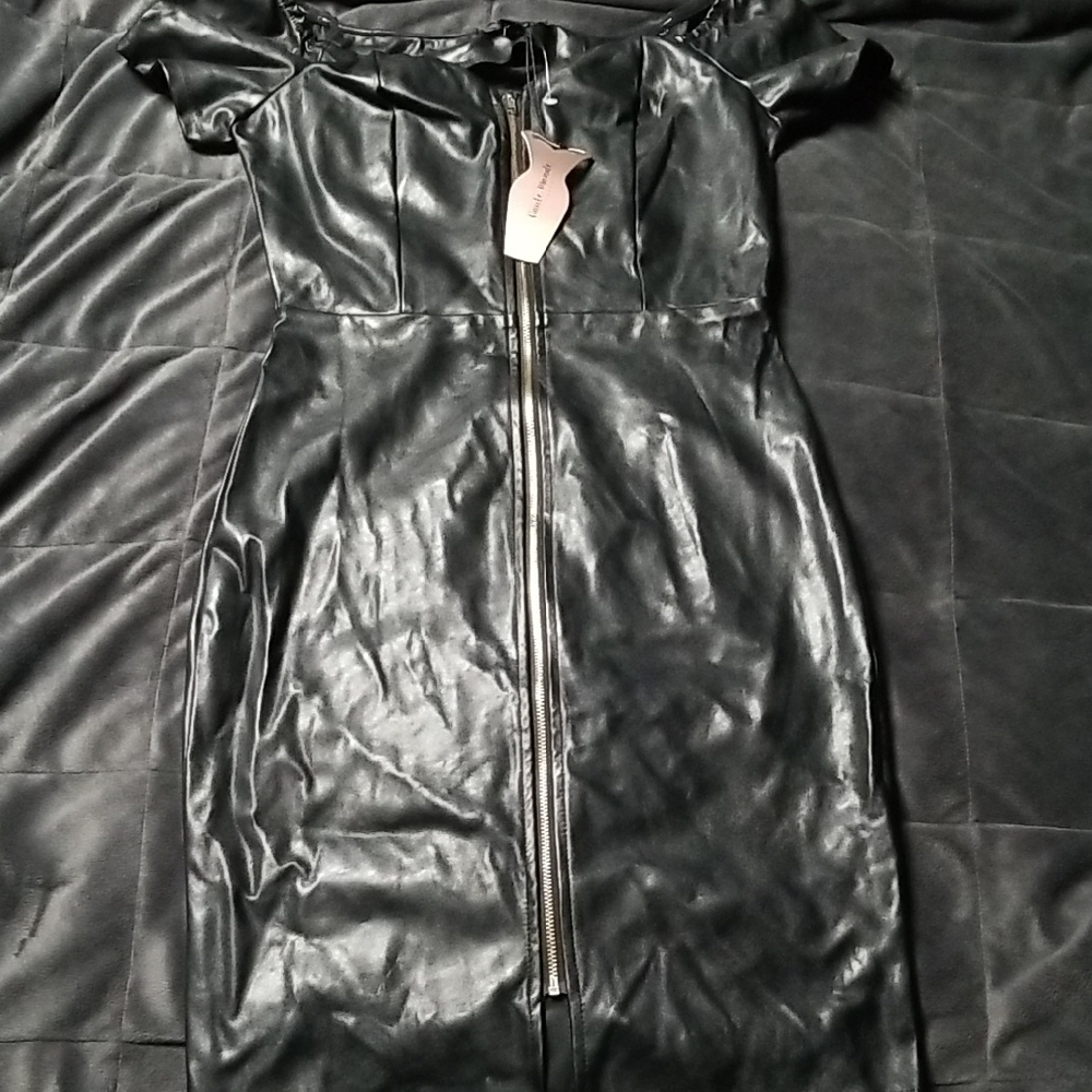 Haute Monde Black Faux Leather Dress with Zipper